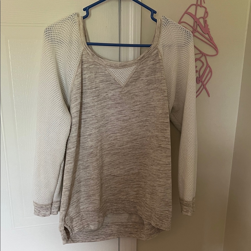 American Eagle Outfitters Tan and Cream Relaxed Long Sleeve Top